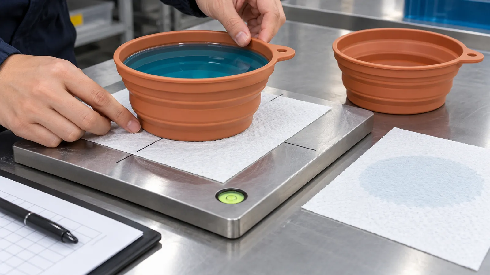 Illustrative leak and base-stability check after repeated bowl collapse cycles Illustrative leak and base-stability check after repeated bowl collapse cycles