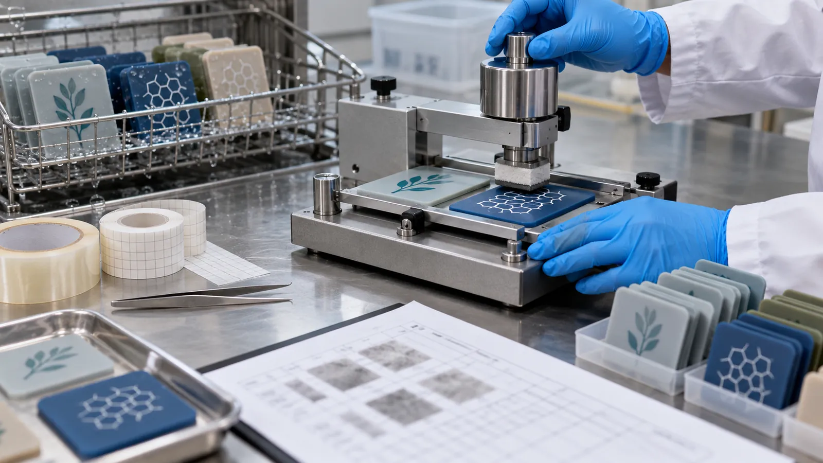 Illustrative rub, wash and adhesion validation of printed silicone samples