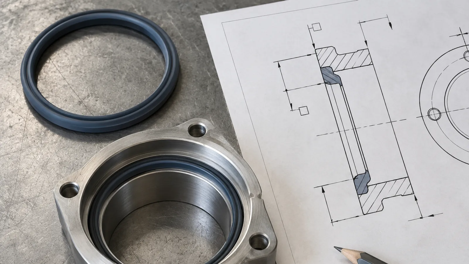 Illustrative silicone gasket and mating housing inspected beside a datum drawing Illustrative silicone gasket and mating housing inspected beside a datum drawing