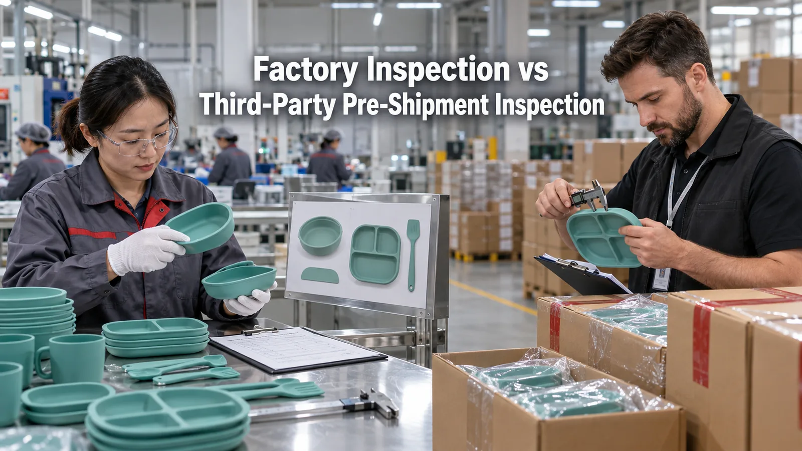 factory quality engineer and independent inspector compare finished silicone products before shipment factory quality engineer and independent inspector compare finished silicone products before shipment