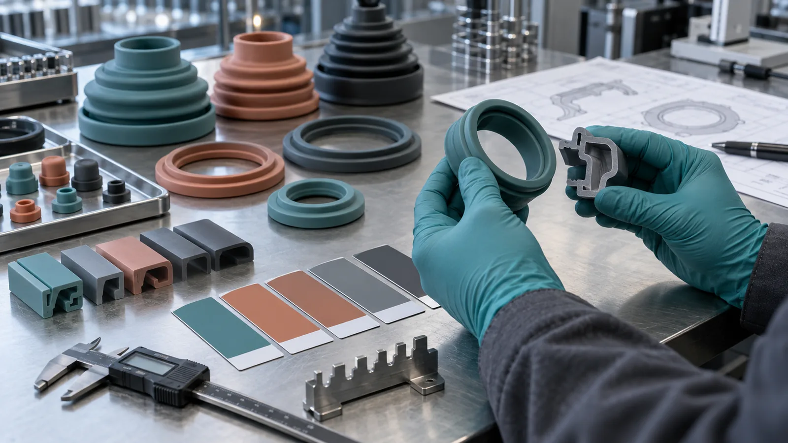 Silicone engineer reviewing shared color families, interfaces and product-specific geometry