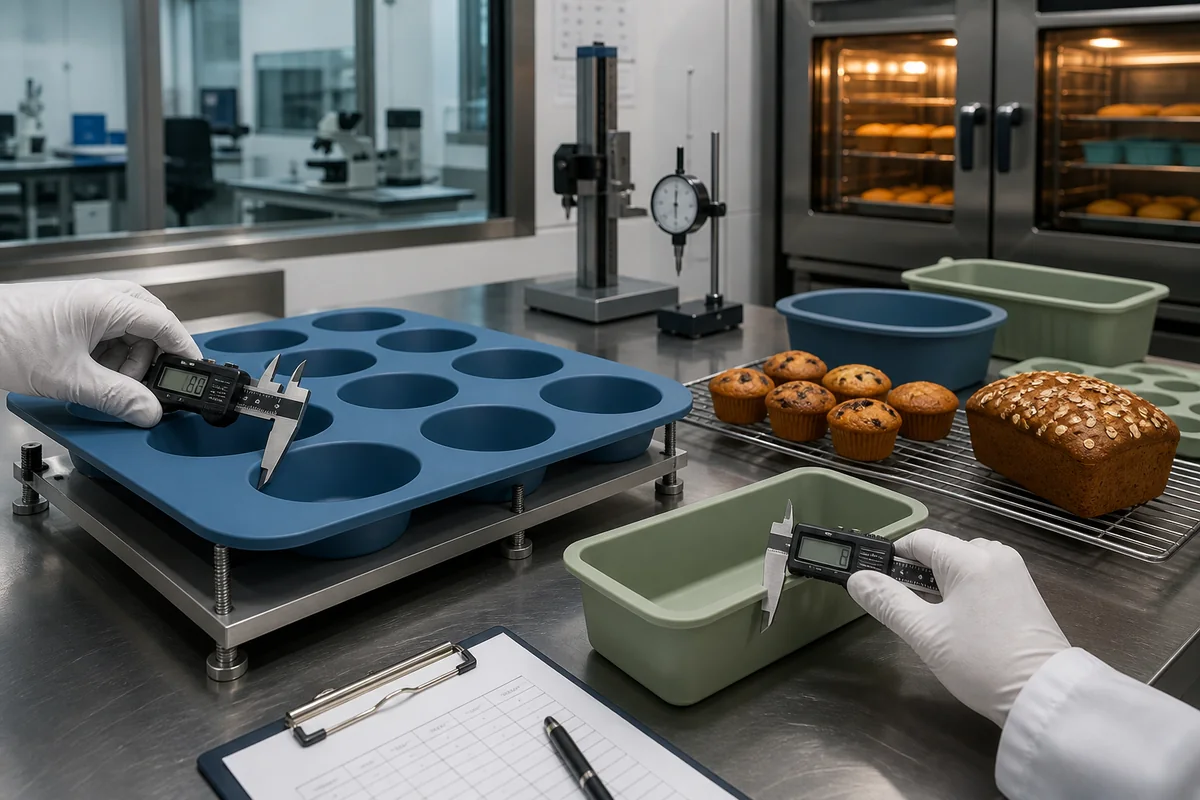 Factory dimensional inspection and bake validation for silicone bakeware sets
