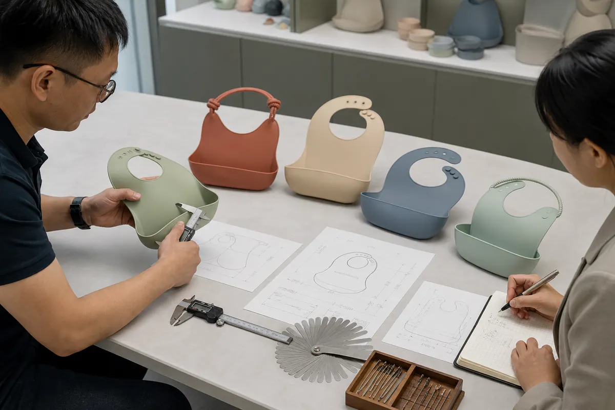 Silicone bib pocket, neck closure and wall thickness specification comparison Silicone bib pocket, neck closure and wall thickness specification comparison