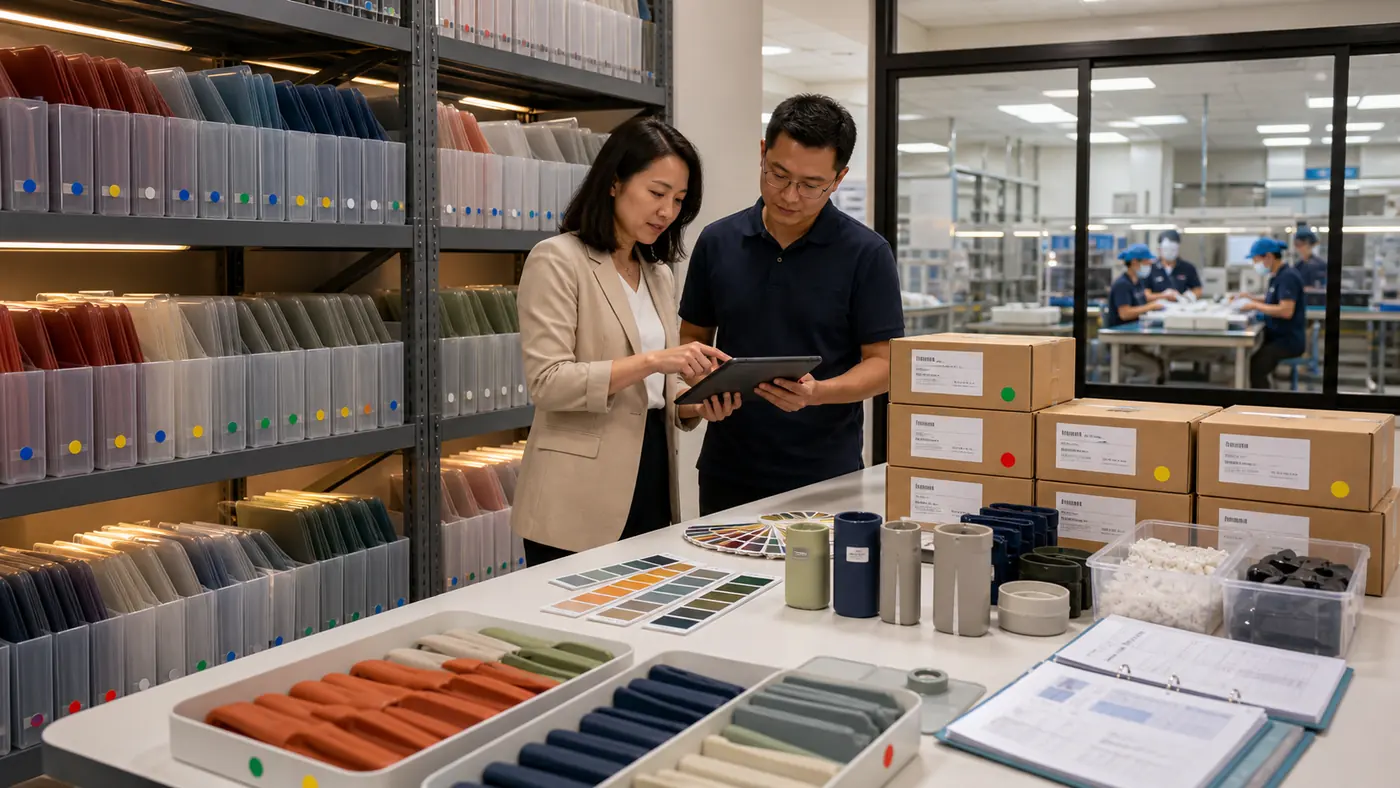 Factory sample archive supporting silicone compliance change control and repeat-order document review