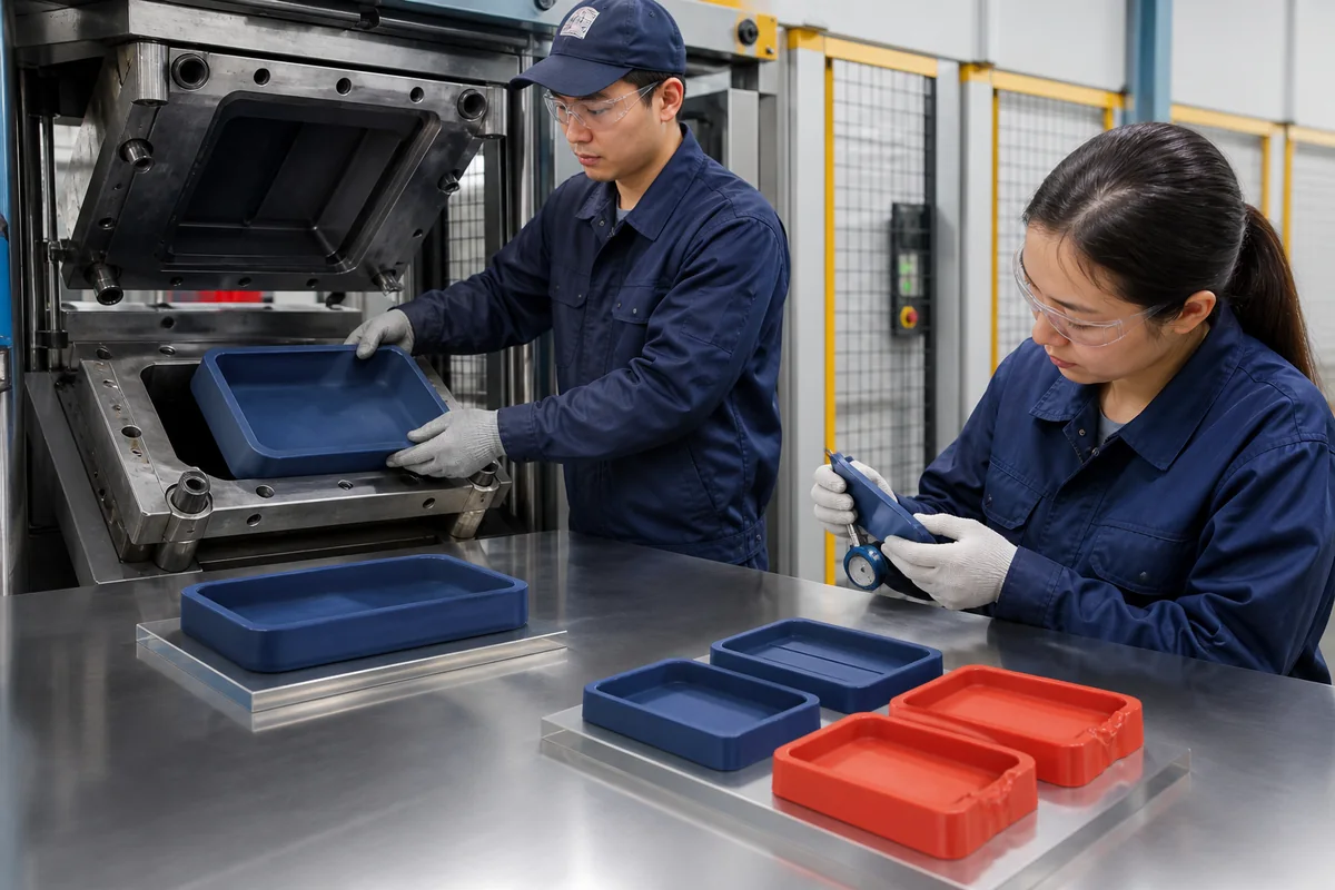 Silicone draft angle and demolding trial at a pilot molding press