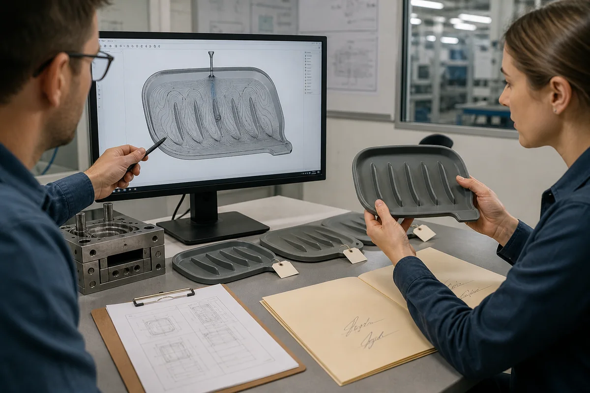 Silicone gate flow and first-article approval review with cavity-identified samples Silicone gate flow and first-article approval review with cavity-identified samples