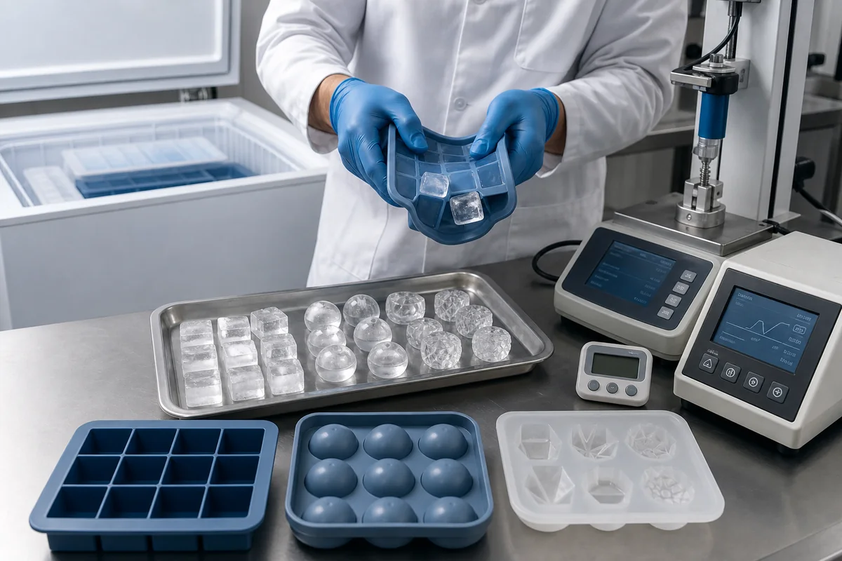 Quality technician validating ice release from custom silicone mold prototypes