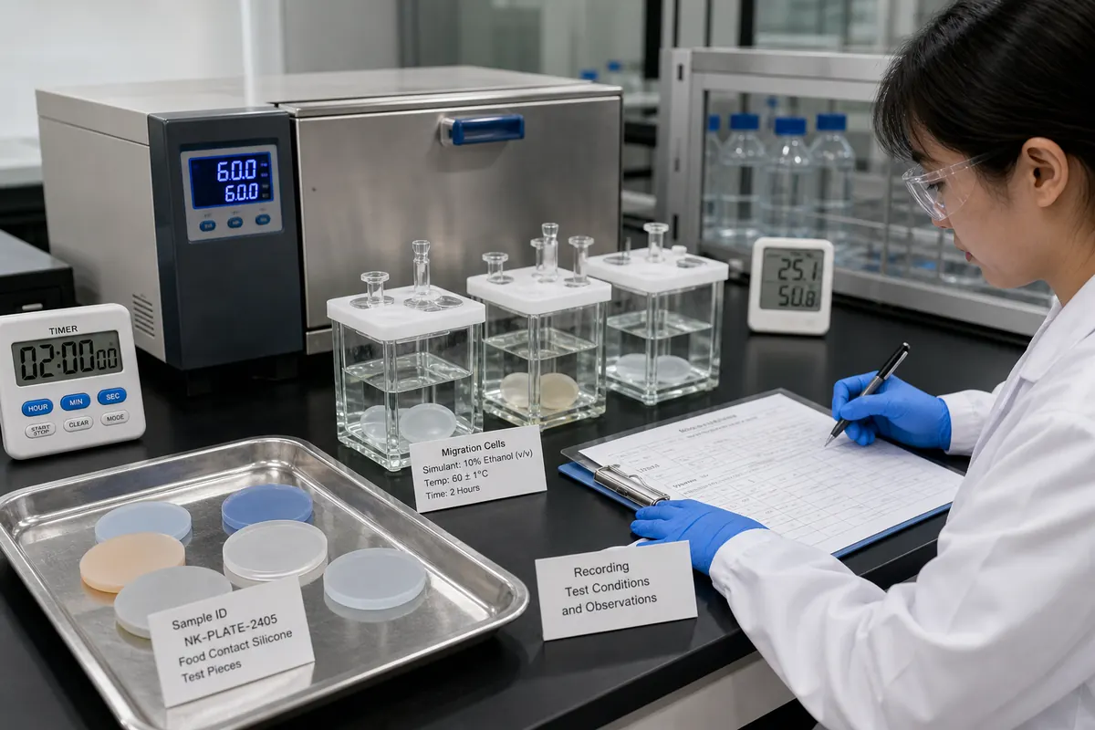 Laboratory migration test conditions for food-contact silicone samples
