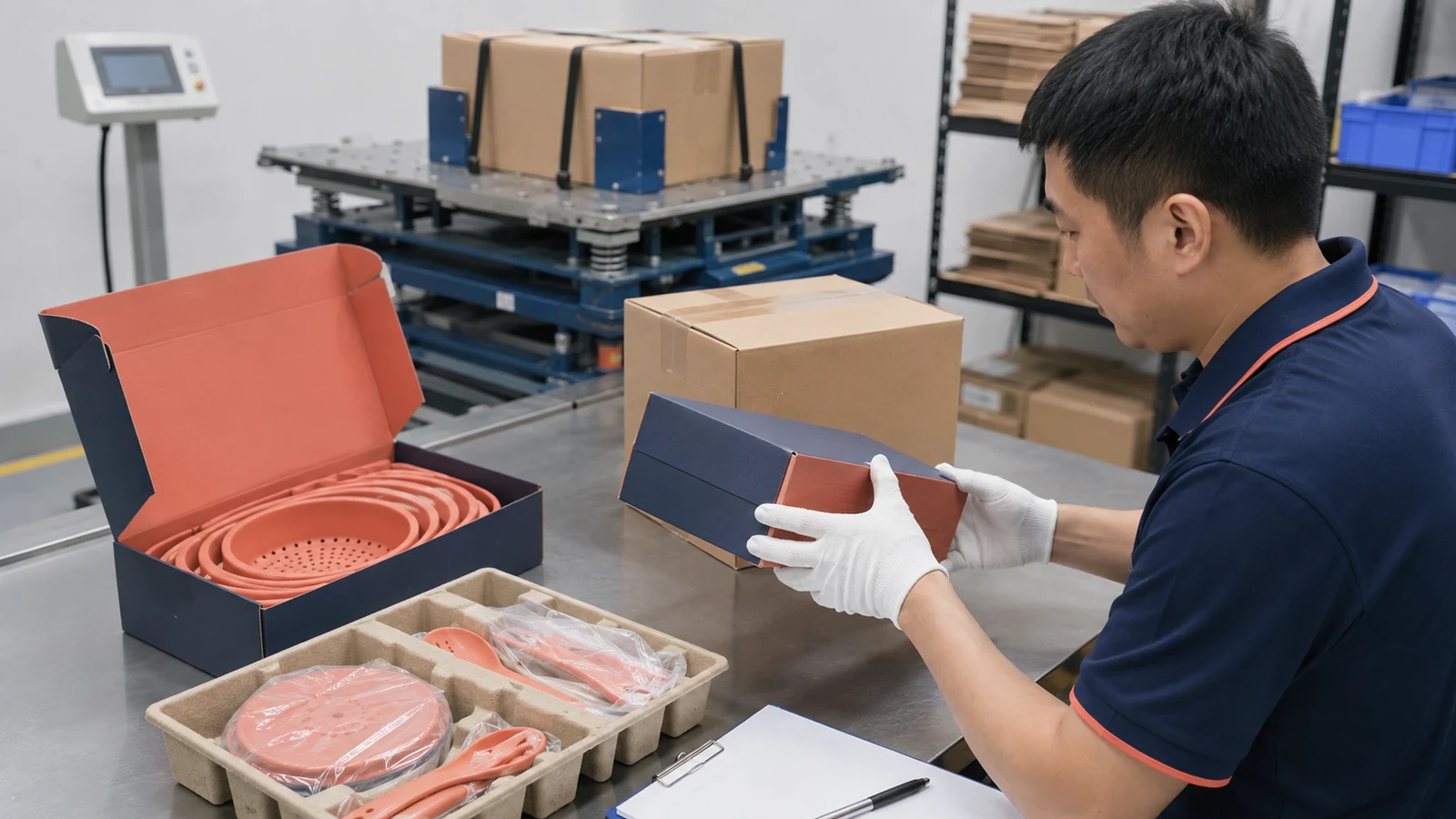 Quality team validating silicone product inserts cartons labels and transit protection Quality team validating silicone product inserts cartons labels and transit protection