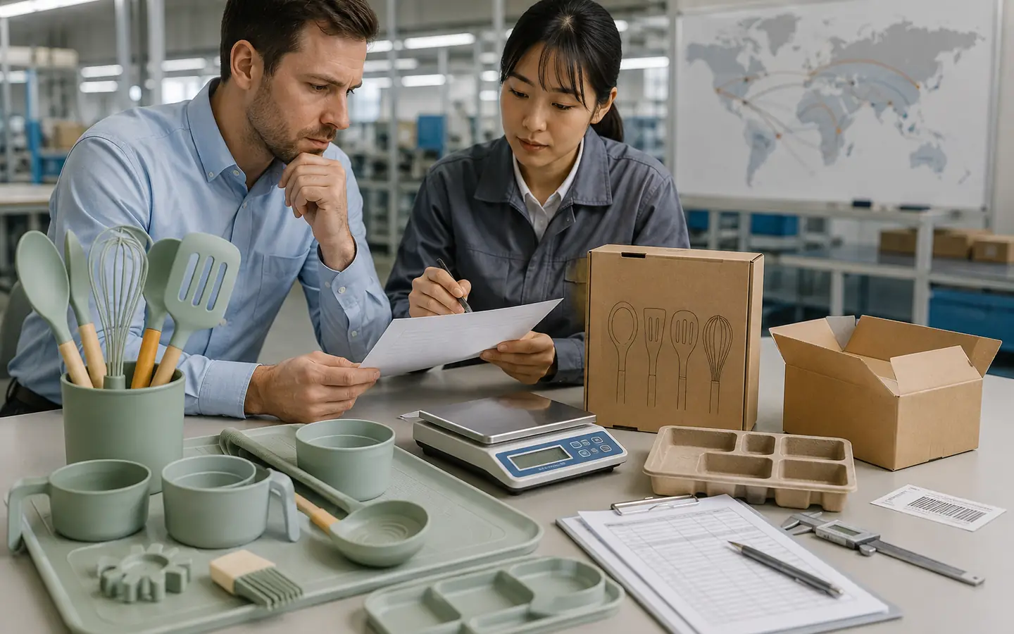 Buyer and quality specialist reconciling silicone packaging and delivery quotation assumptions Buyer and quality specialist reconciling silicone packaging and delivery quotation assumptions