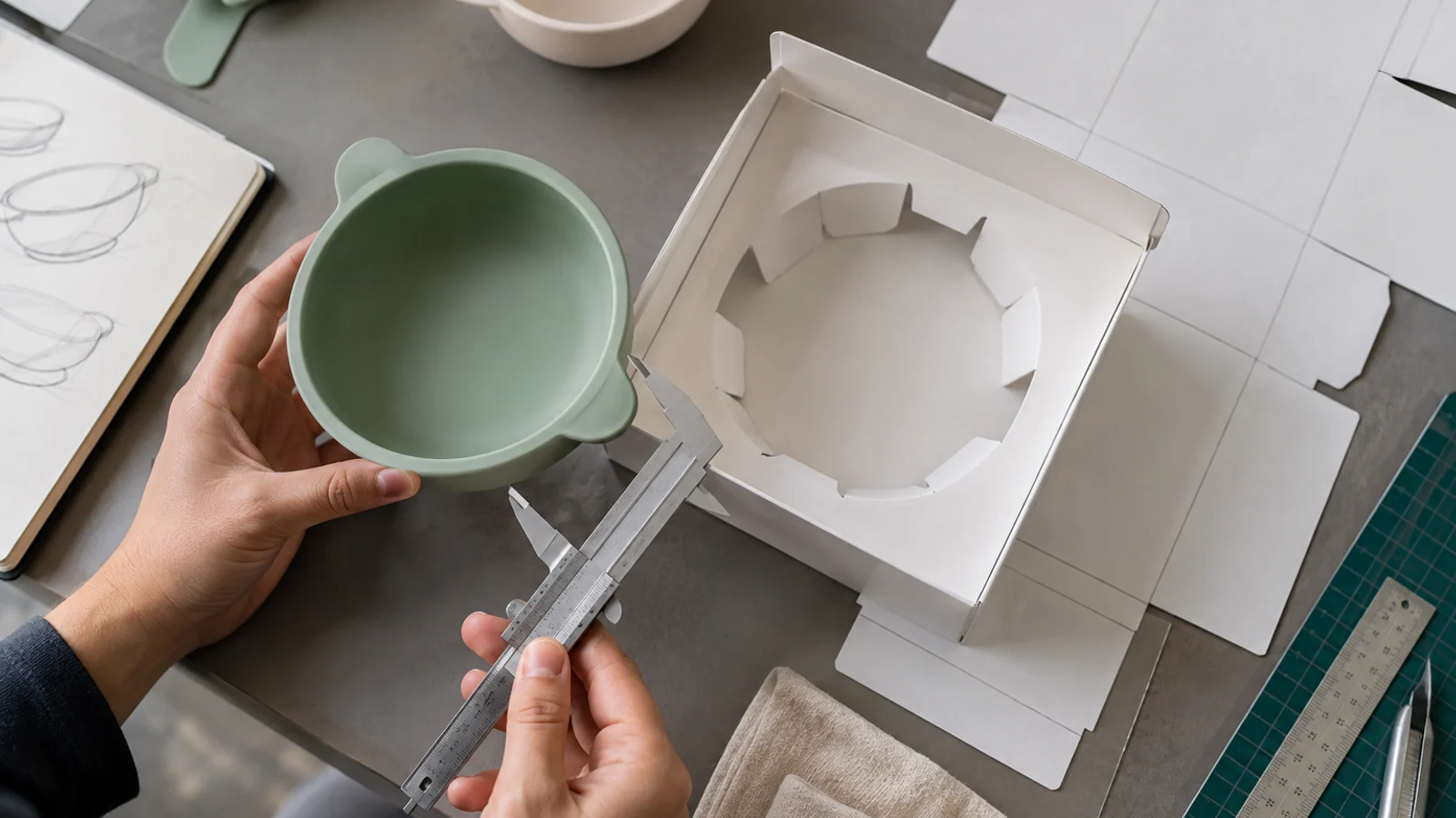 Silicone bowl and custom paper insert measured for carton clearance Silicone bowl and custom paper insert measured for carton clearance