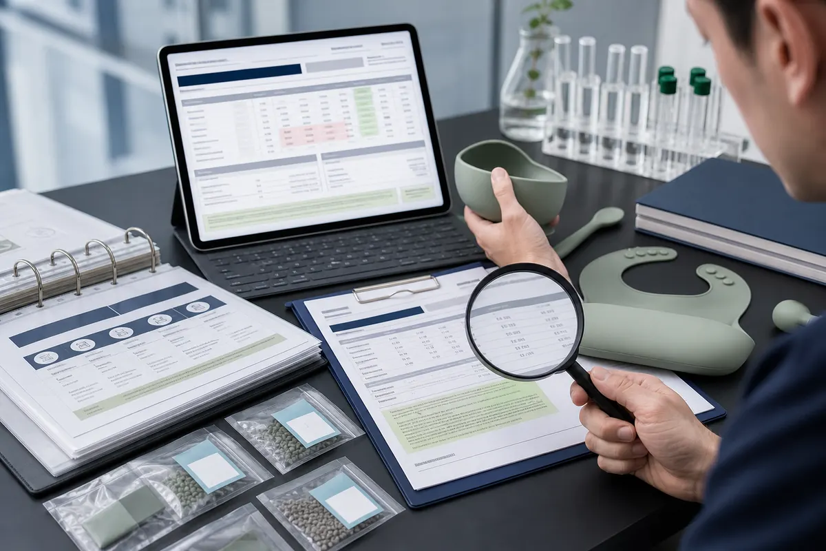 Buyer reviewing silicone test method conditions units limits and results