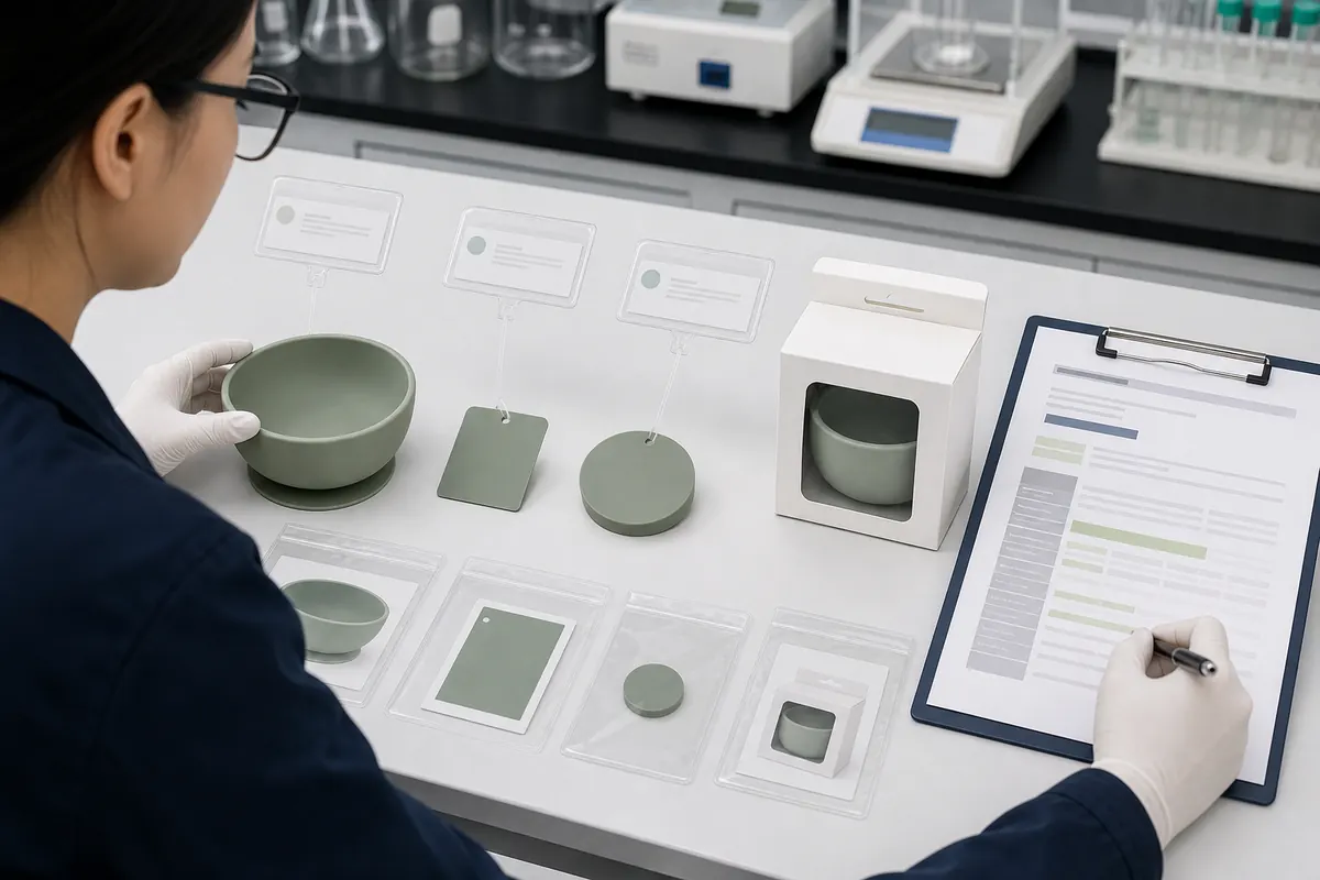 Silicone product test report matched to material color sample and finished SKU