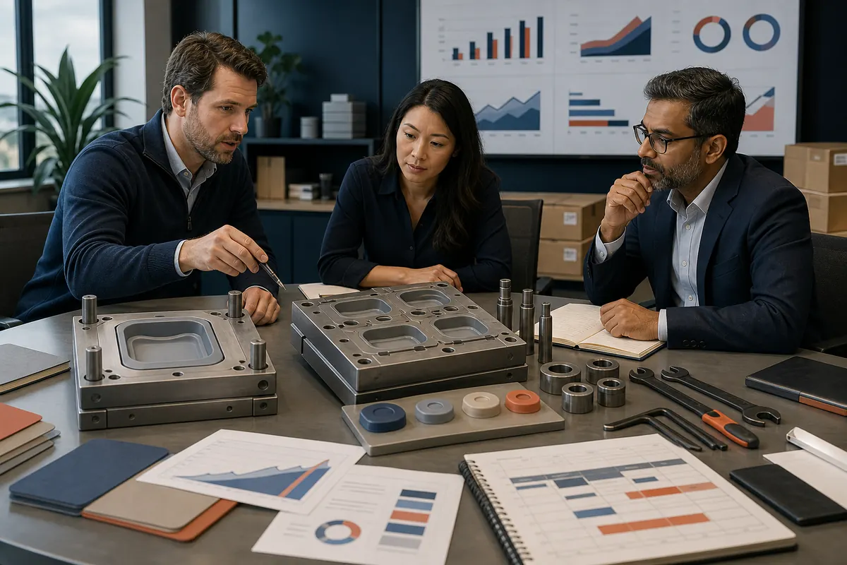 B2B team reviewing silicone tooling output, maintenance and payback scenarios