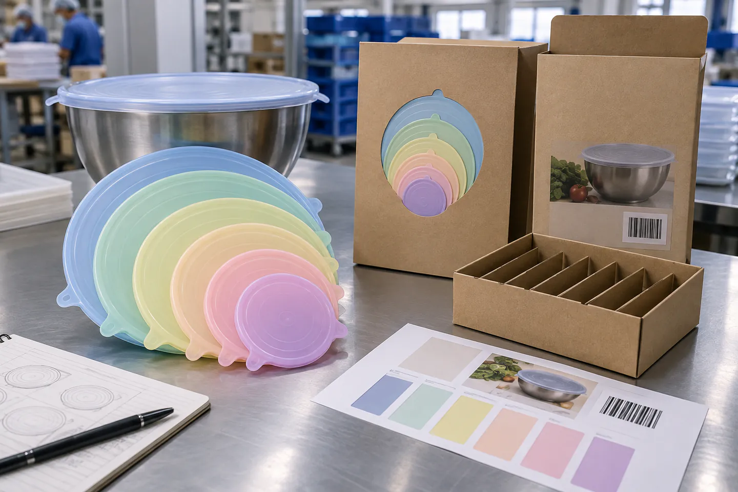Graduated pastel silicone stretch lids reviewed with kraft private-label packaging