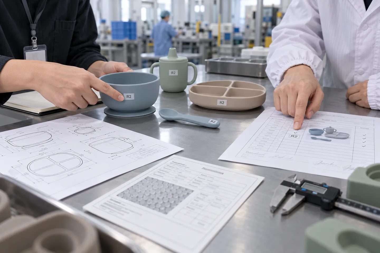 Approved silicone samples, controlled drawings and revision records prepared for purchase-order release