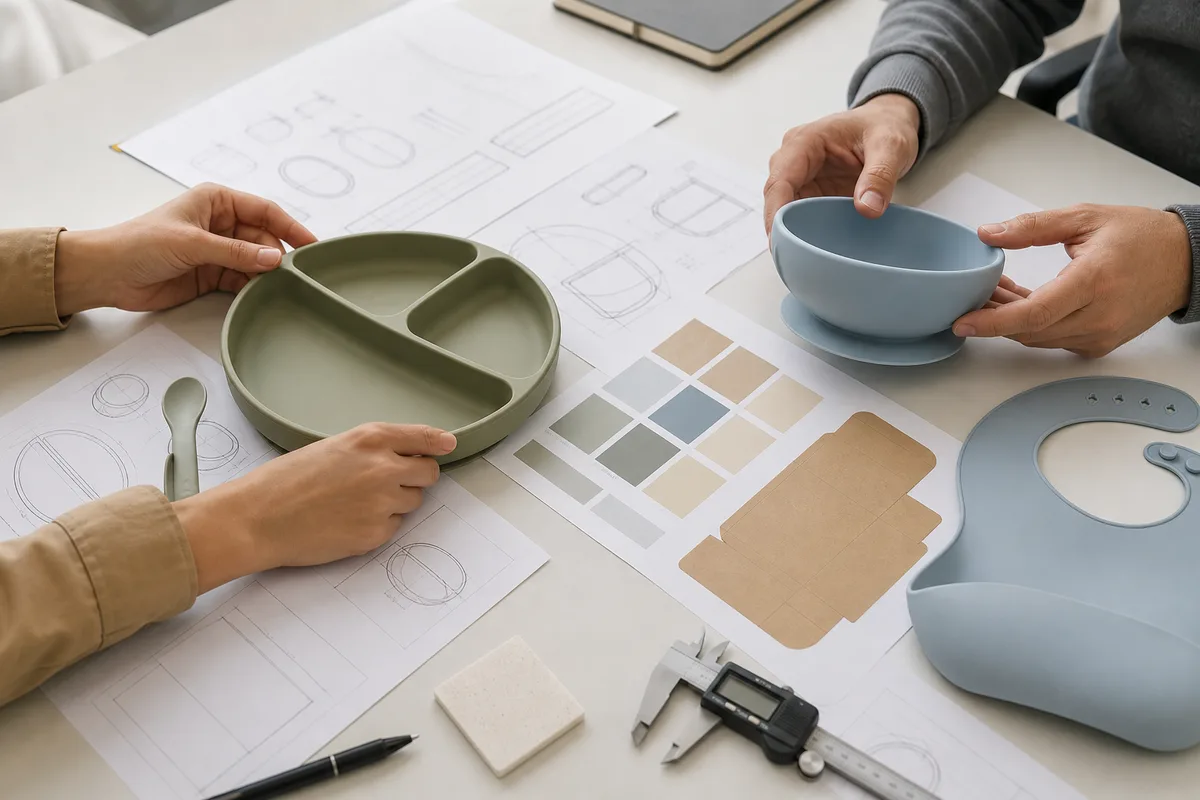 Silicone tableware sample, color and drawing evaluation for a B2B sourcing project