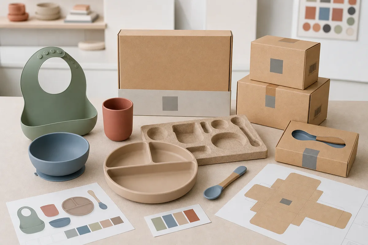 Private-label silicone tableware set with packaging structure and color planning