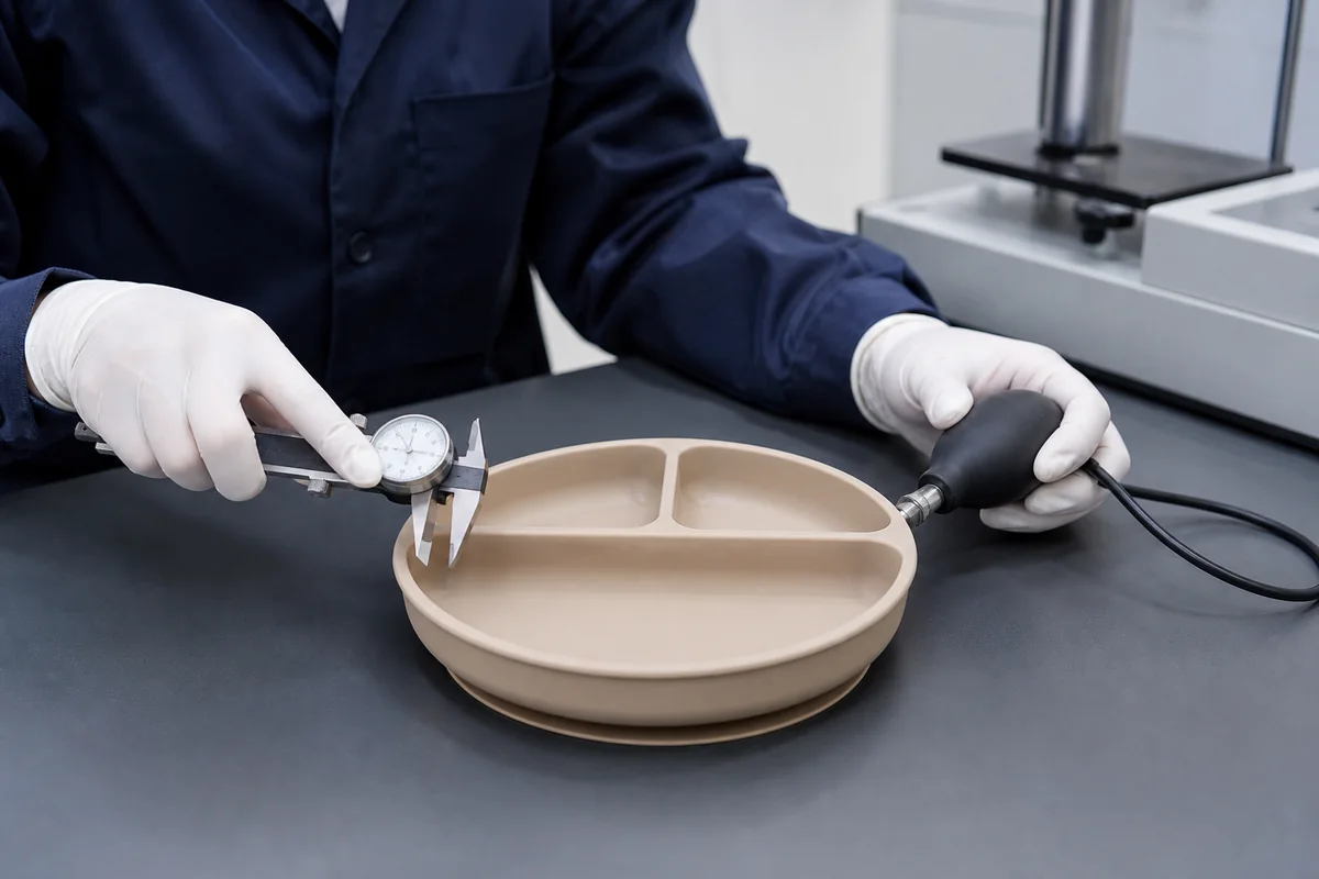 Dimensional and suction validation for a divided silicone feeding plate
