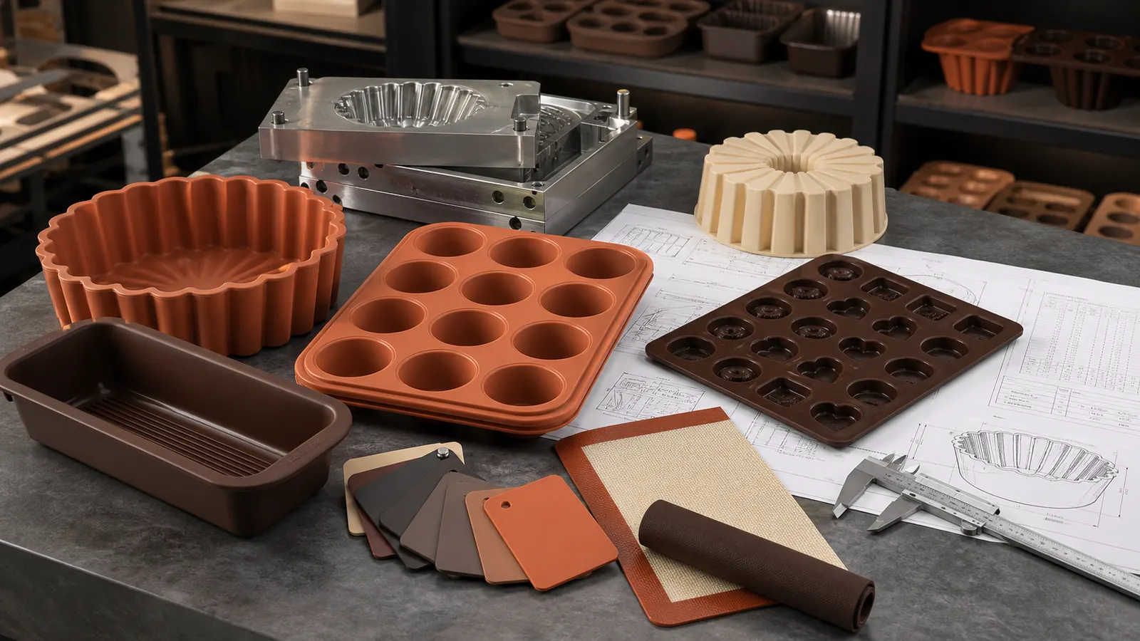 Silicone baking molds for cakes, muffins and confectionery with production tooling
