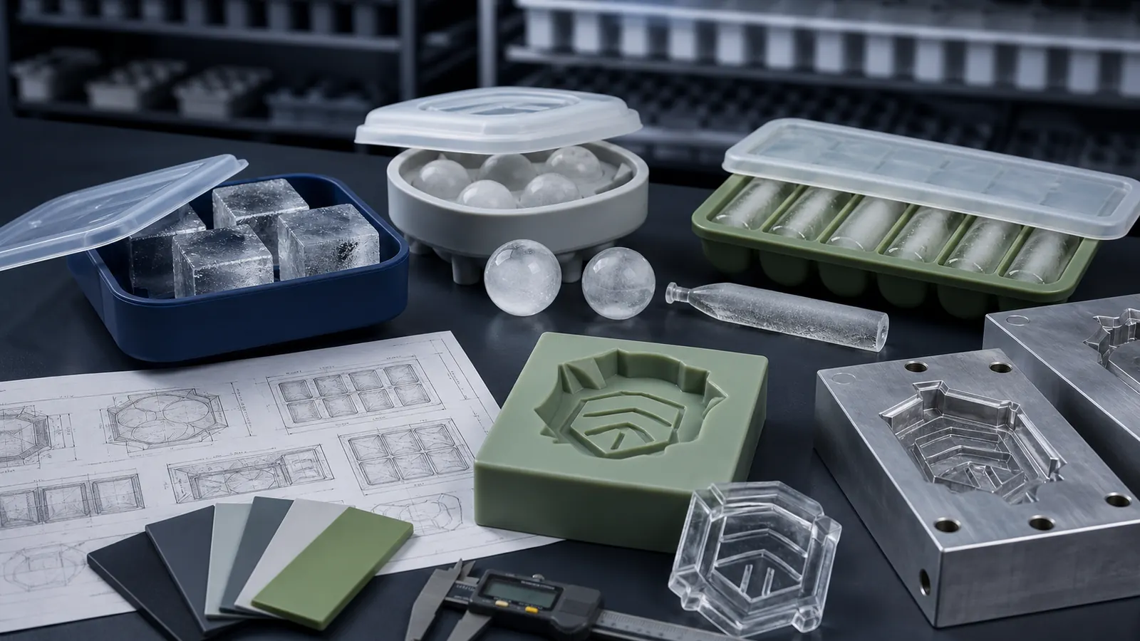 Custom silicone ice and freezer molds with cavity drawings, masters and tooling inserts