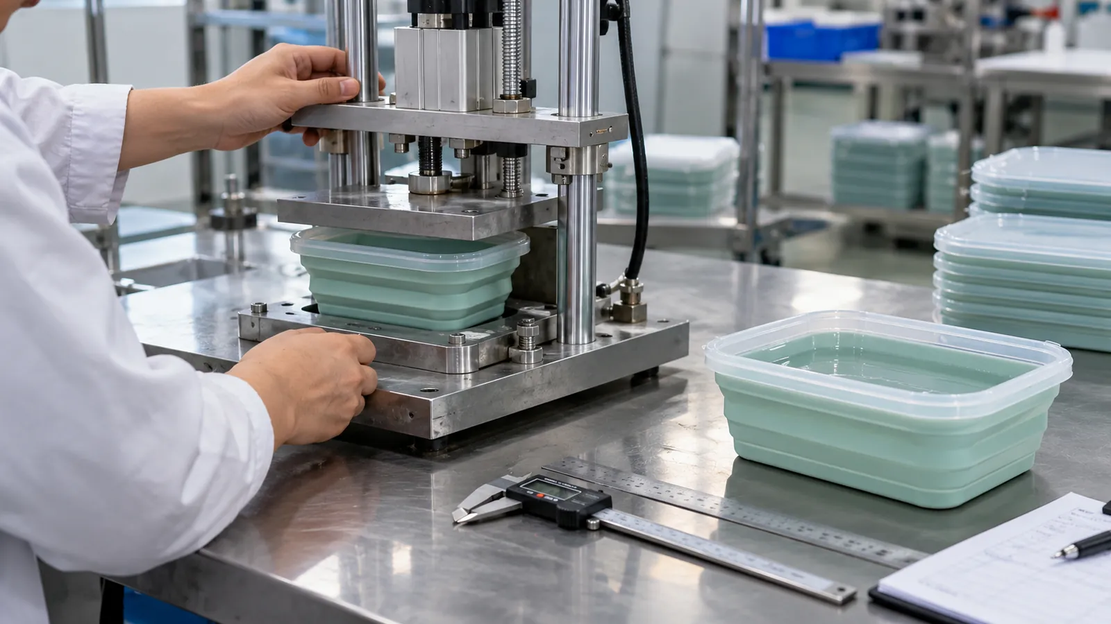 Controlled Collapse-Cycle Validation Repeated collapse-cycle validation for a silicone food container
