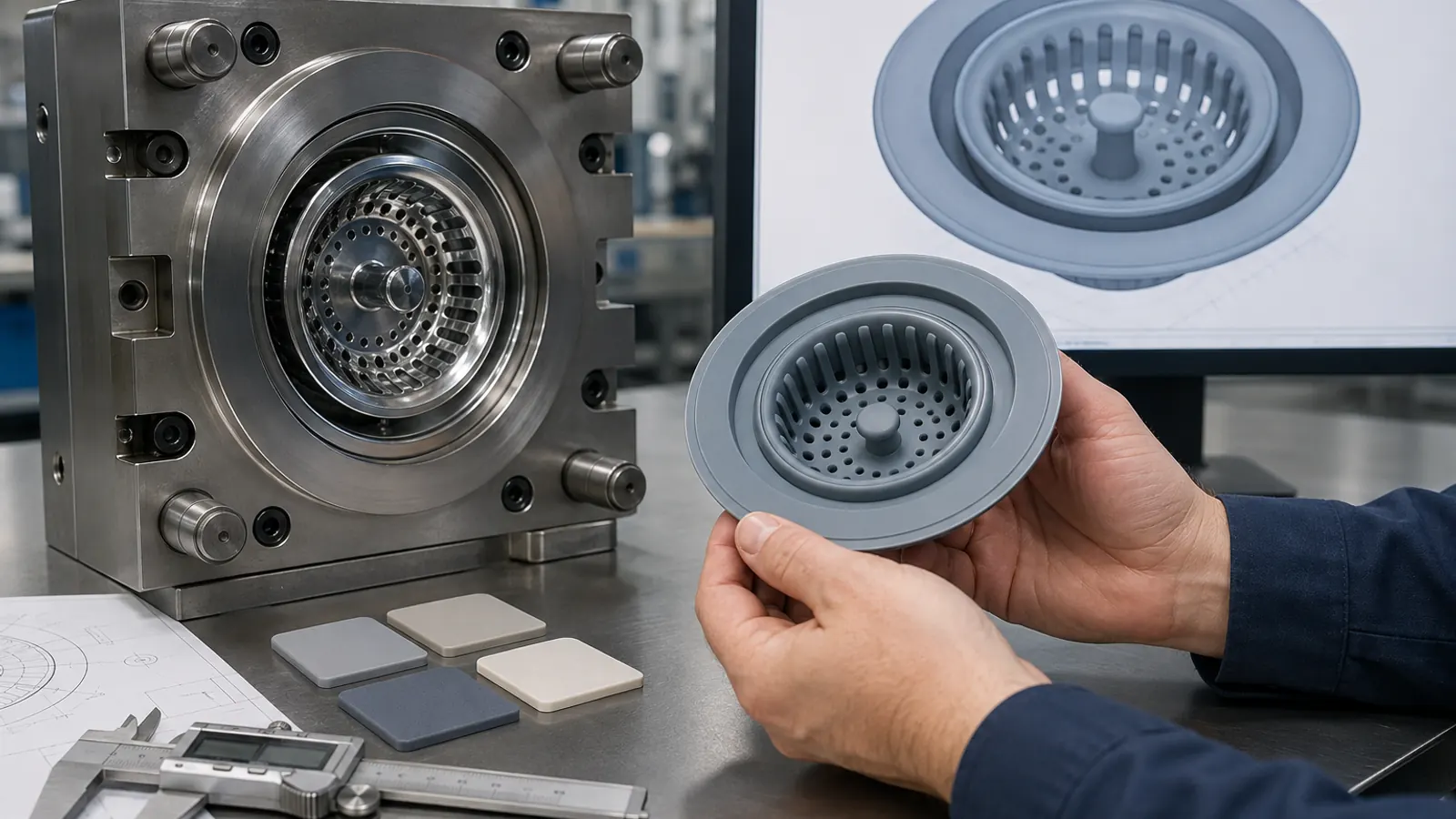 Sink Strainer DFM and Tooling Review Custom silicone sink drain strainer prototype CAD geometry and compression mold review