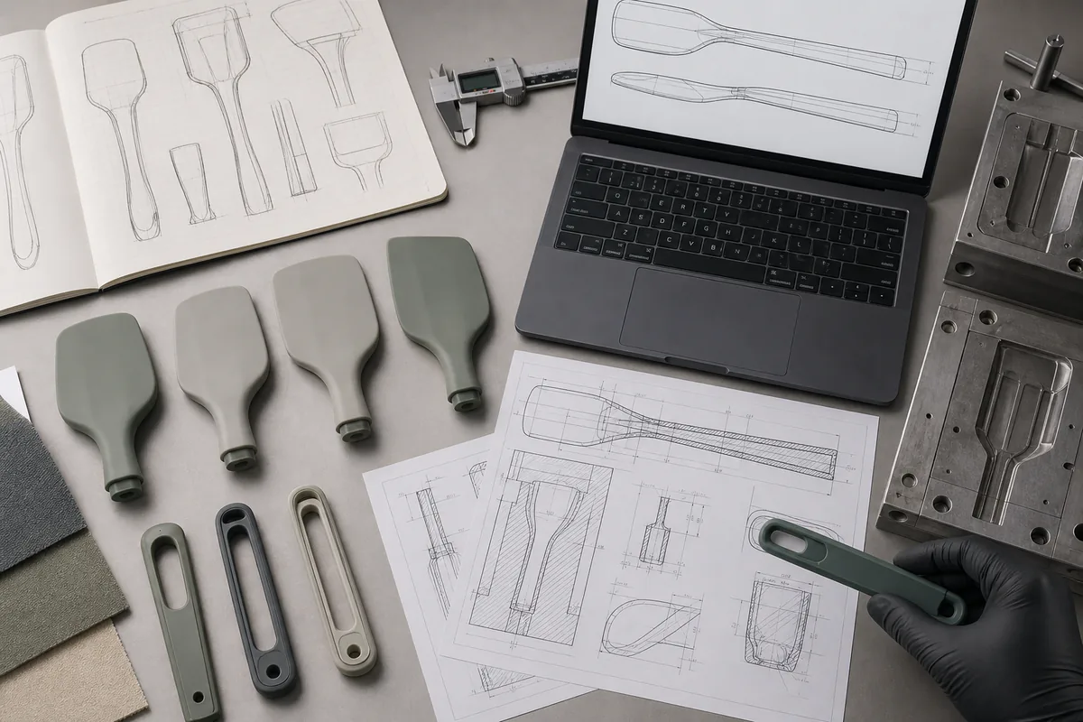 Blade, Handle and Tooling Review Custom silicone spatula set CAD drawings handle inserts and mold review