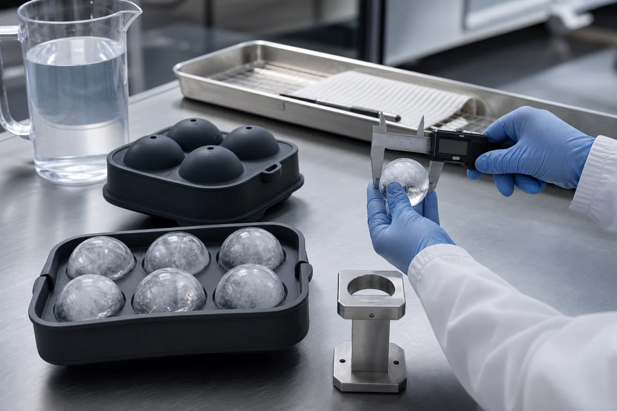 Freezer filling roundness and release validation for a six-cavity silicone ice sphere mold