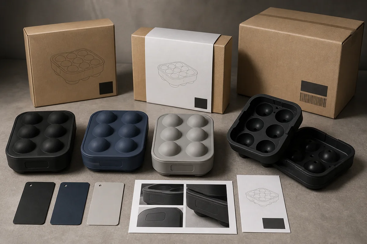 Private-label silicone ice sphere mold colors branding and retail packaging approval