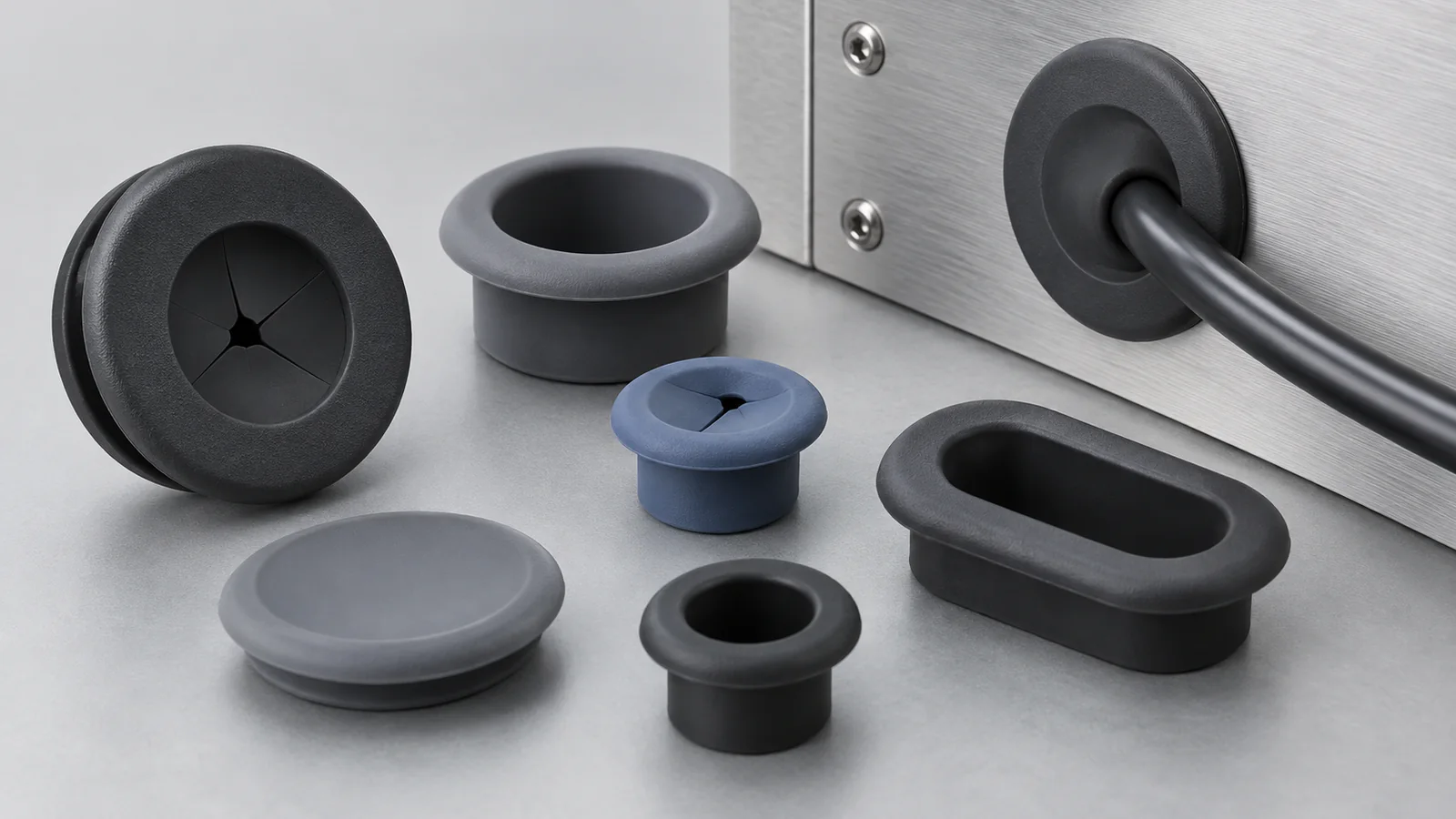 Custom silicone cable grommets in round oval open-bore and membrane profiles