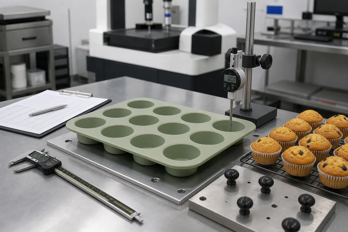 Dimensional release and flatness inspection for a silicone muffin pan