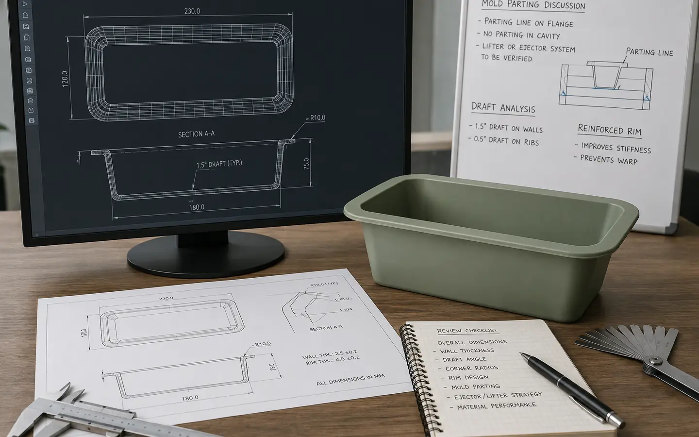 Custom silicone bread loaf pan CAD section and DFM tooling review