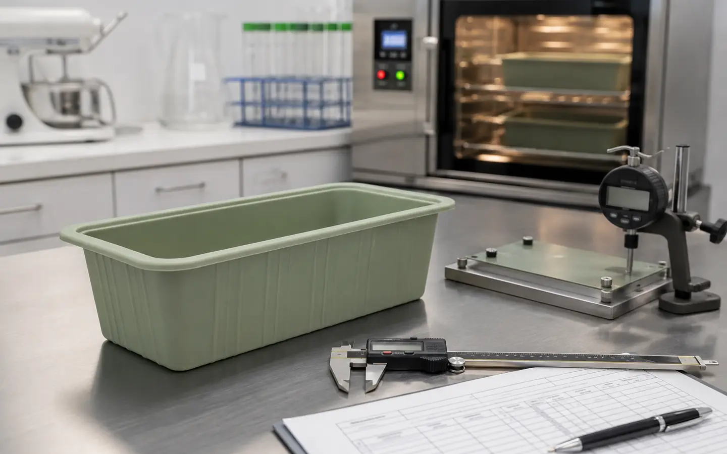 Silicone bread loaf pan dimensional thermal conditioning and flatness validation