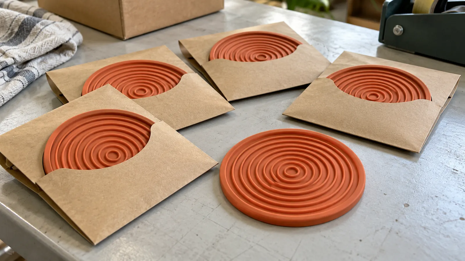 Illustrative silicone jar grip pads inspected before individual retail pack-out