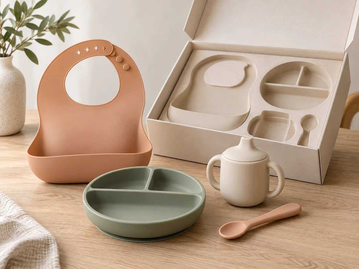 Custom Silicone Bib and Tableware Gift Set