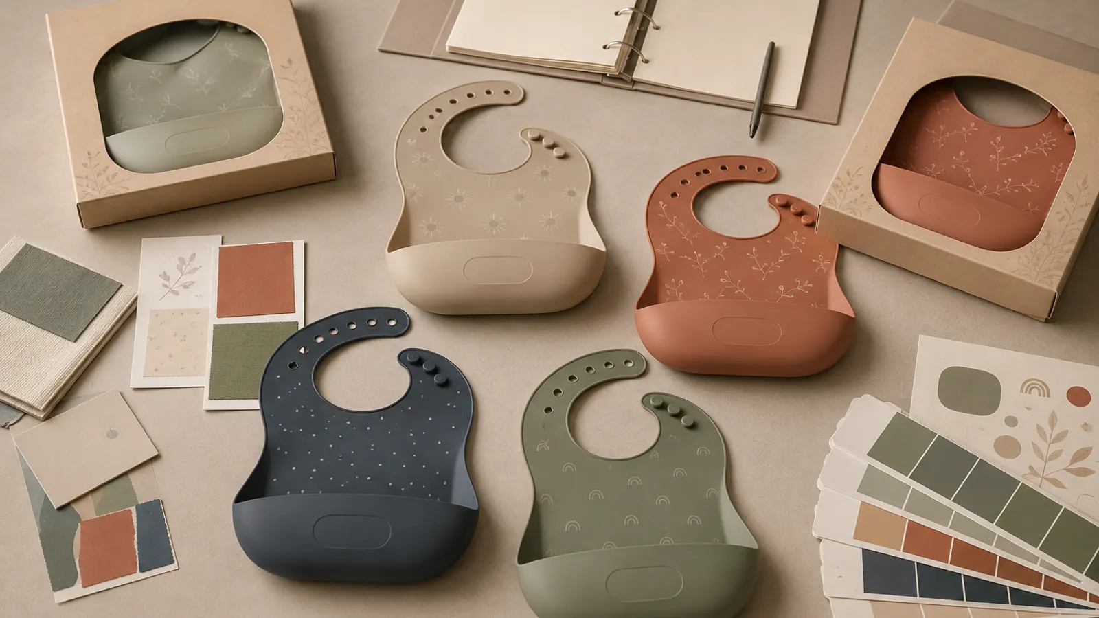 Private-label printed silicone baby bib colors patterns and retail packaging approval