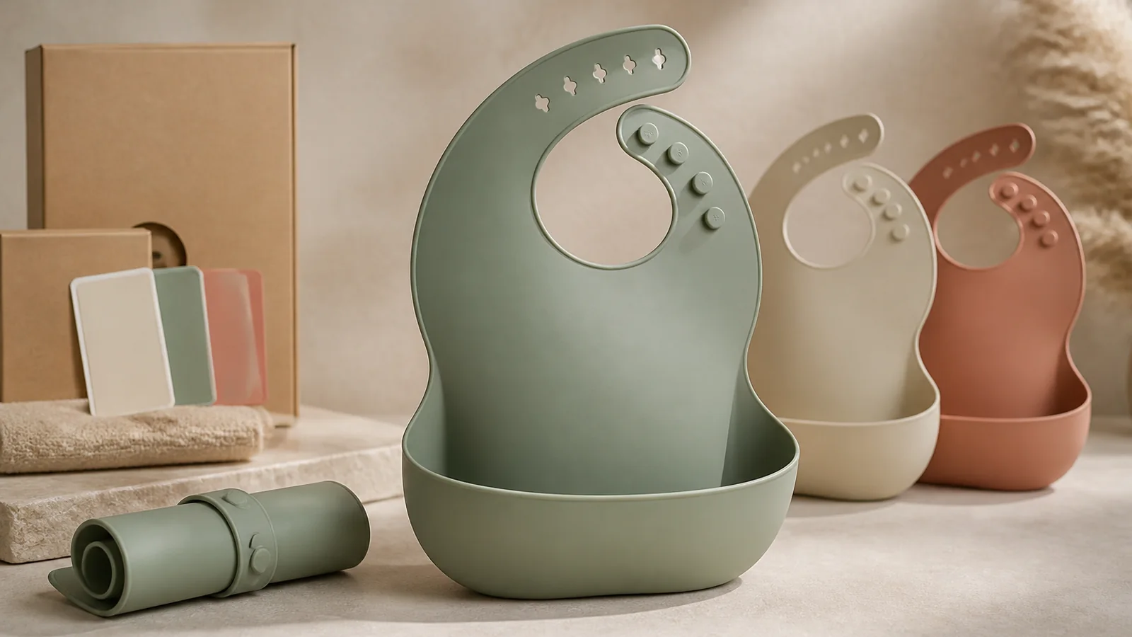 Custom Roll-Up Silicone Bib with Catch Pocket