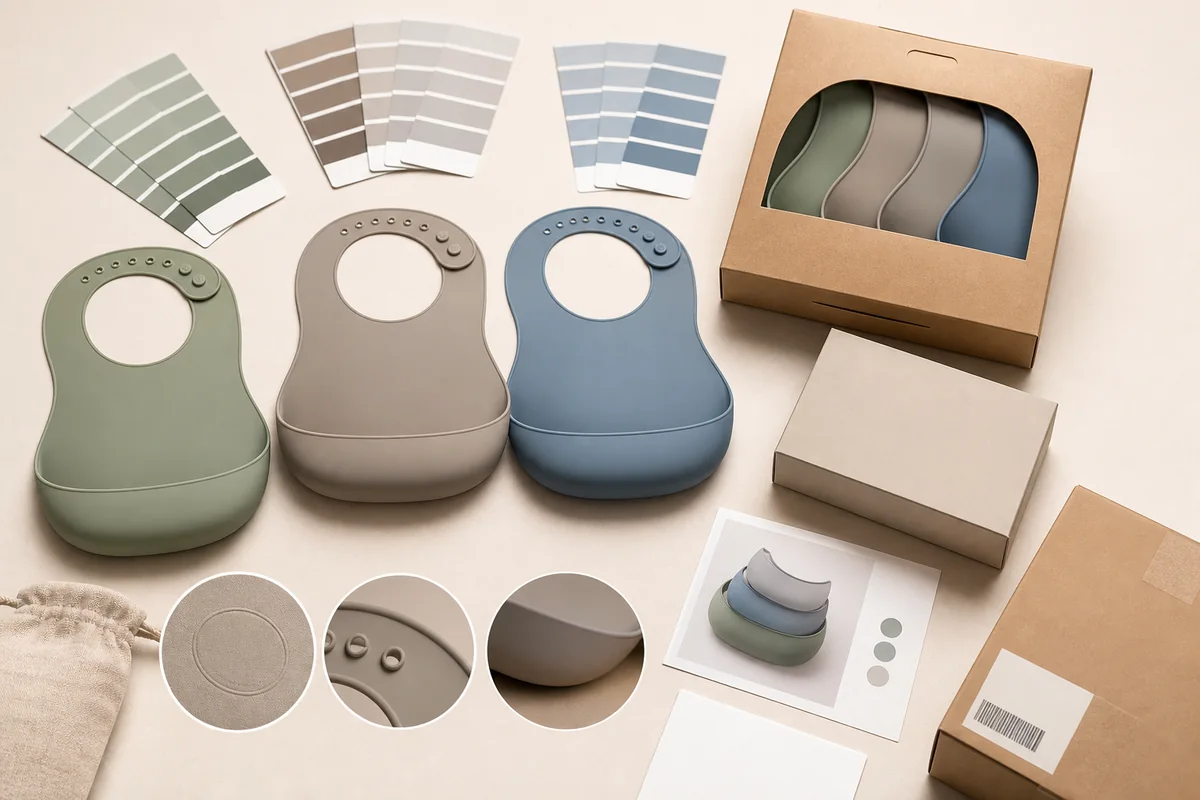 Private-Label Range Approval Private-label silicone bib colors molded branding and retail packaging approval