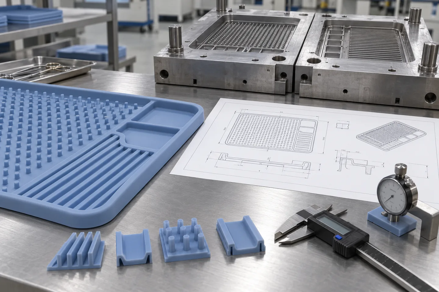 Mat DFM and Tooling Review Medical instrument mat prototype with rib sections drawing gauges and compression mold tooling