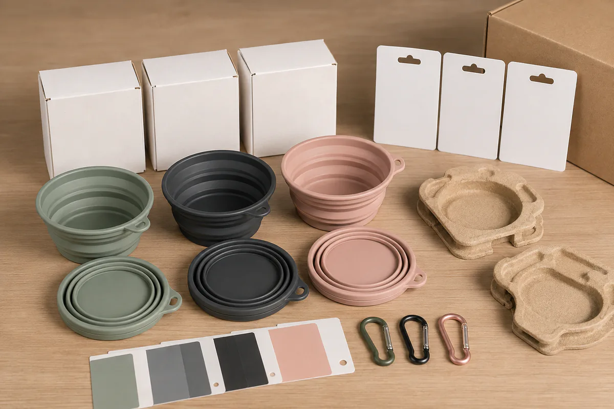 Private-Label Travel Range Approval Private-label collapsible silicone pet bowls colors accessories and packaging approval