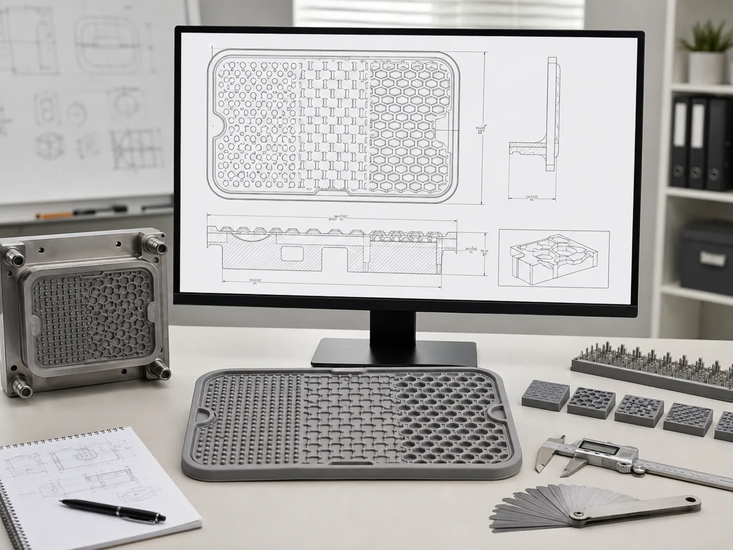 Texture Architecture and DFM Review Custom silicone pet lick mat CAD drawing mold insert and DFM review