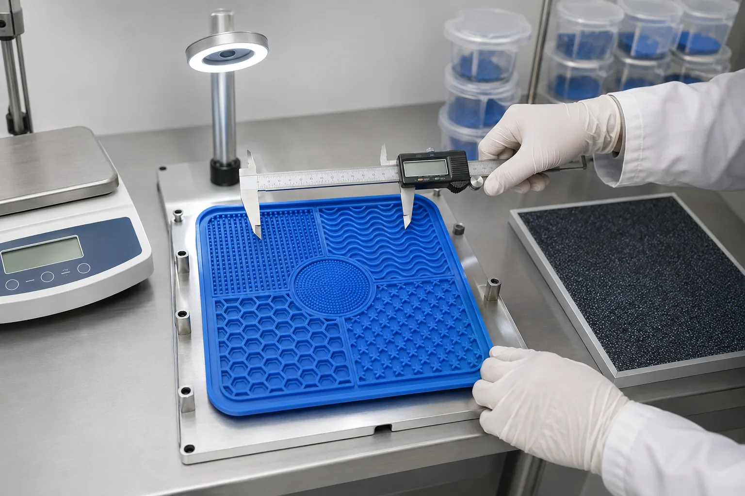 Dimensional and Functional Validation Dimensional inspection and floor-interface validation for a silicone pet lick mat