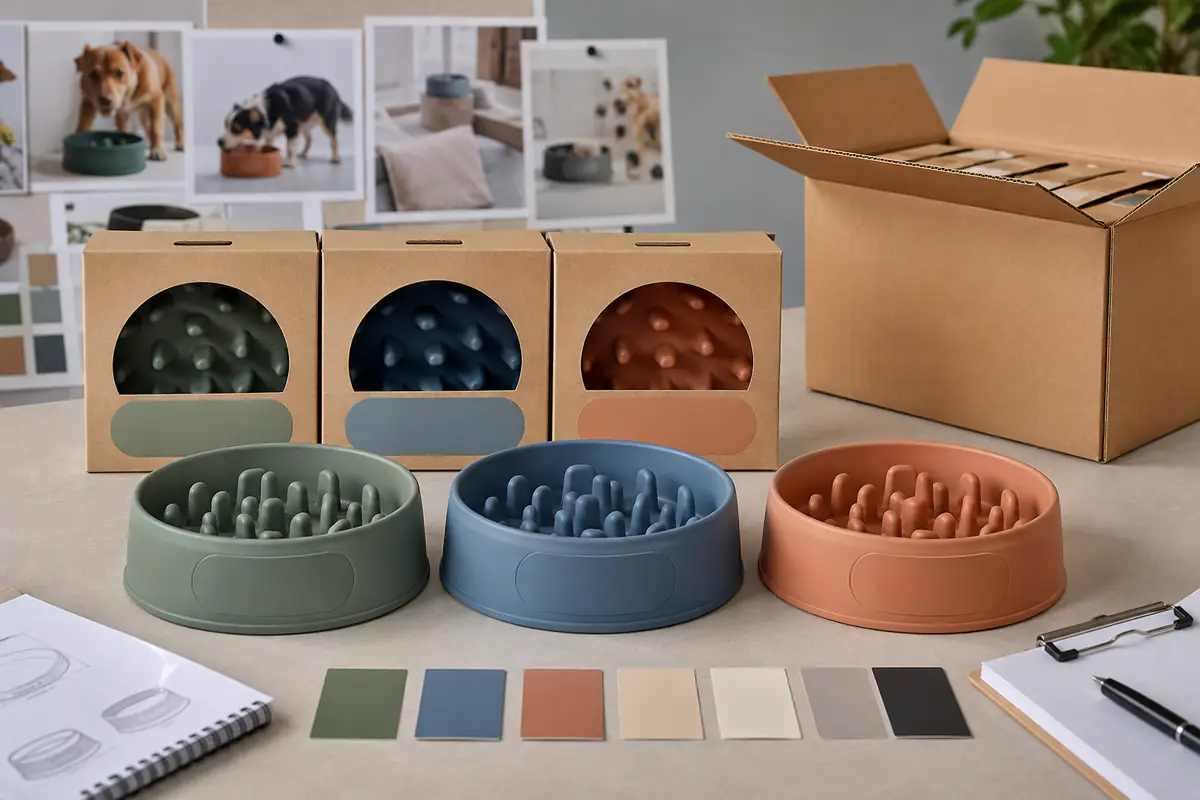 Private-label silicone slow feeder dog bowl colors branding and packaging approval