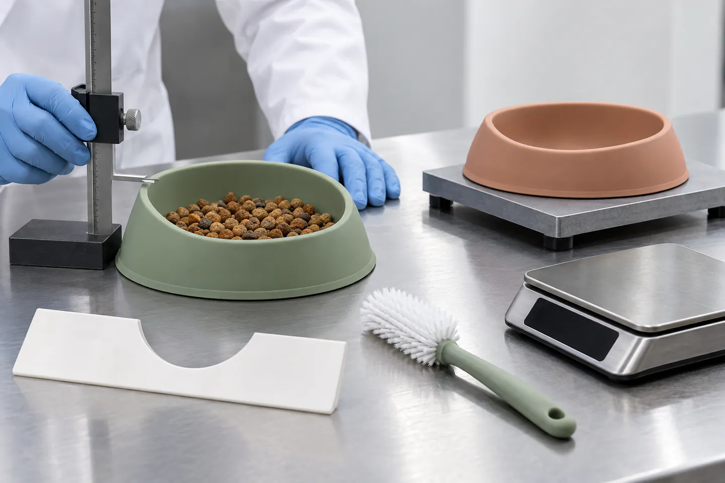 Capacity and Stability Validation Sage silicone cat bowl undergoing portion capacity and stability validation